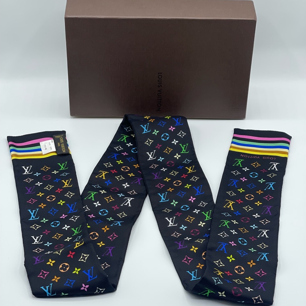 Louis Vuitton x Takashi Murakami Multicolor Noir Bandeau Neckerchief Scarf Wrap - Picture 3 of 15